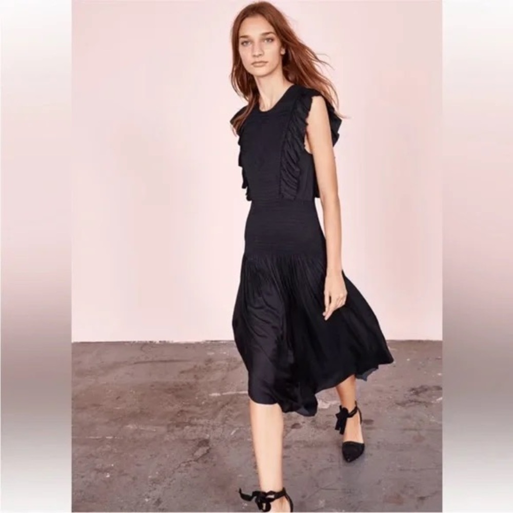 Ulla Johnson Black Coco Midi Smocked Dress NWT Size 10